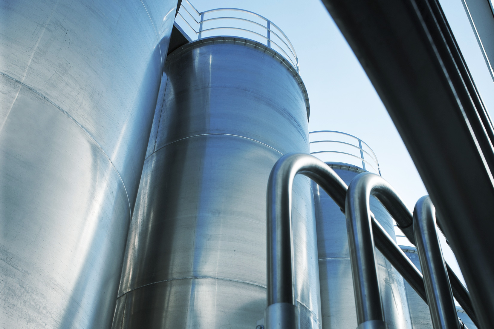Stainless steel tanks outside